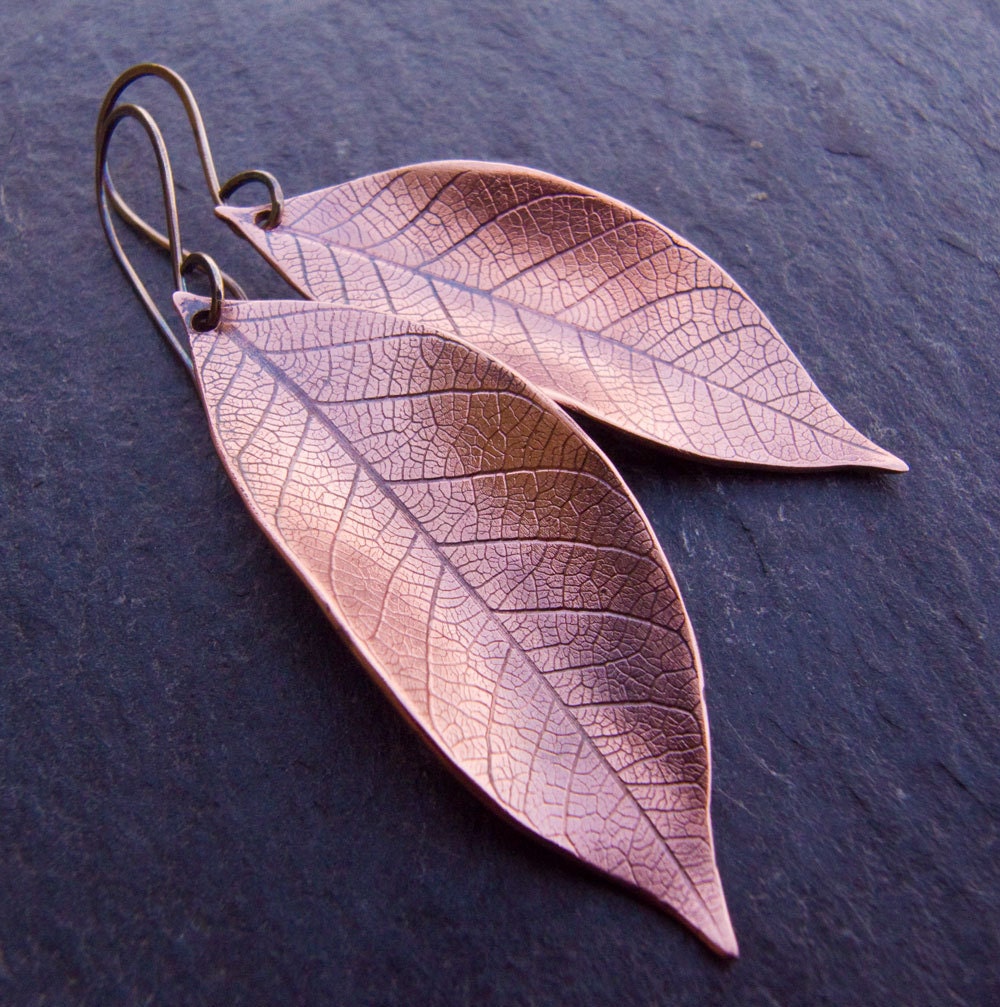 Copper Earrings, Copper Leaf Earrings