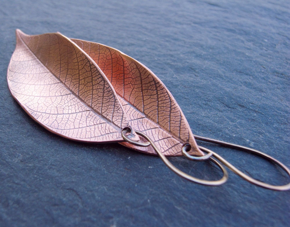 Copper Earrings, Copper Leaf Earrings