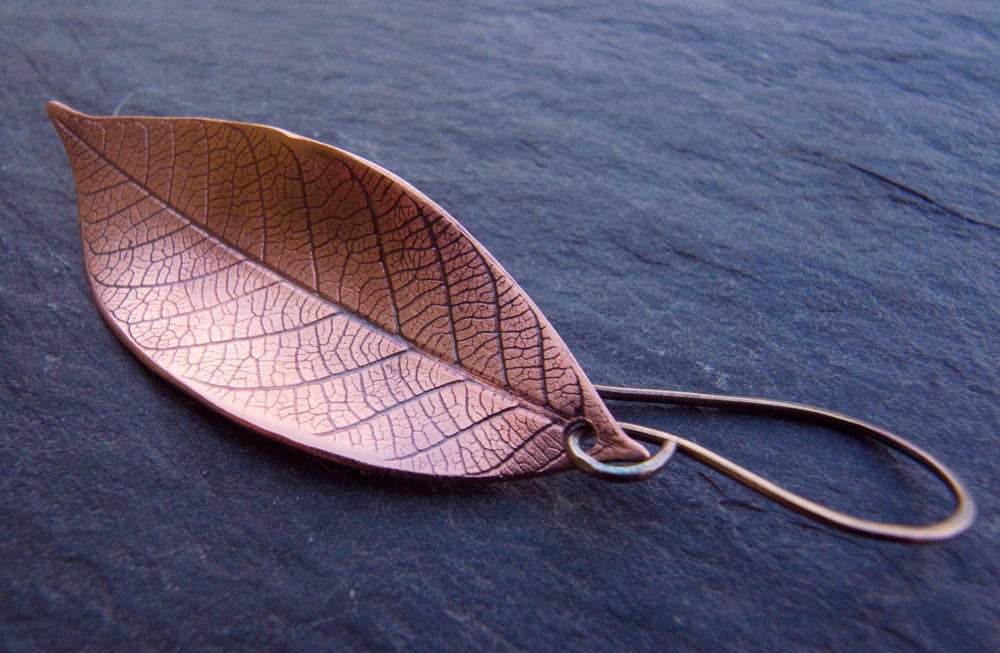 Copper Earrings, Copper Leaf Earrings