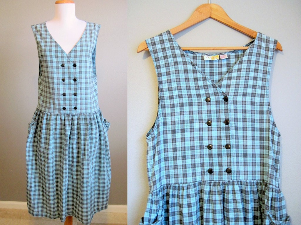 Plaid Jumper Dress Vintage Edwardian Sack 1980s Medium