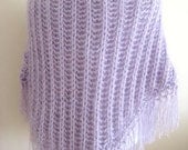 Shiny Lilac Shawl - Warm Fringed Triangle Neckwarmer, Scarf, Cowl - GIFT for HER - Ready to Ship