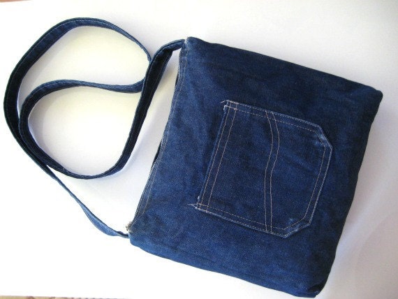 Dark Blue Denim Cross Bag - Navy Blue, Two Sides Usage - READY TO SHIP - Gift for Her