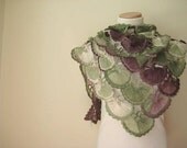 Crochet Shawl - Green, Purple and Ivory Wrap, Warm Sea Shell Capelet, Cowl - Gift for Her