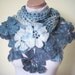 Denim Blue Shawl - Blue, White and Navy Flower Floral Shiny Triangle Cowl - Gift for Her - Ready to Ship