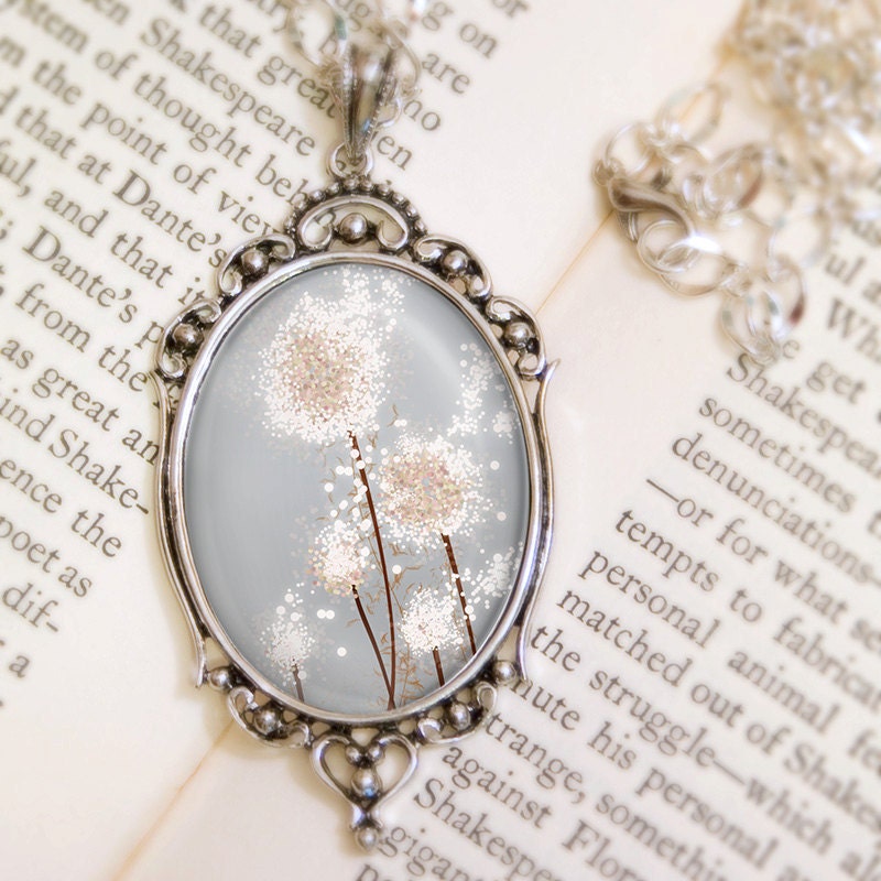 Dandelion Wedding Necklace (silver) - Silver Pendant - Perennial Moment (silver) - Wearable Art with Silver Chain - feverbloom