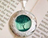 Weeping Willow Locket Necklace - Silver Locket - Wearable Art with Silver Chain