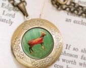 Deer Locket Necklace - Bronze Locket - Morning in the Forest - Wearable Art with Bronze Chain