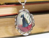 Black Cat Pendant - Silver Necklace - Wearable Art with Silver Chain