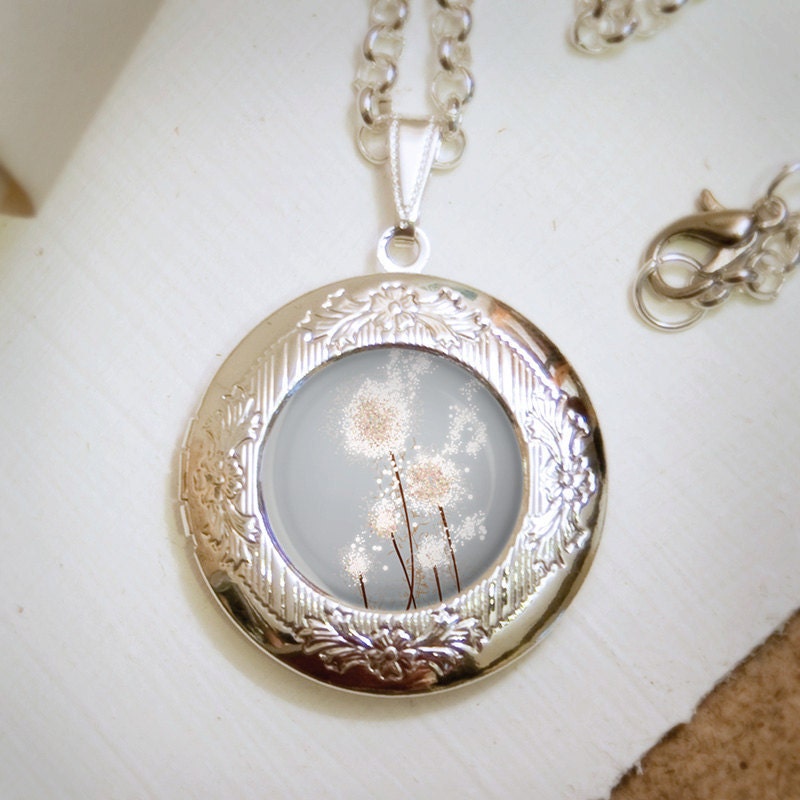 Silver Dandelion Locket Necklace - Silver Locket - Perennial Moment (silver) - Wearable Art with Silver Chain