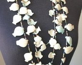 Vintage Boho Shell and Bead Necklace, White and Multicolor, Festival, Ethnic Hippie Chic, Vintage 70's or 80's