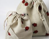 Set of 2 Ladybug Knitting Project Bags. LARGE and Mini.