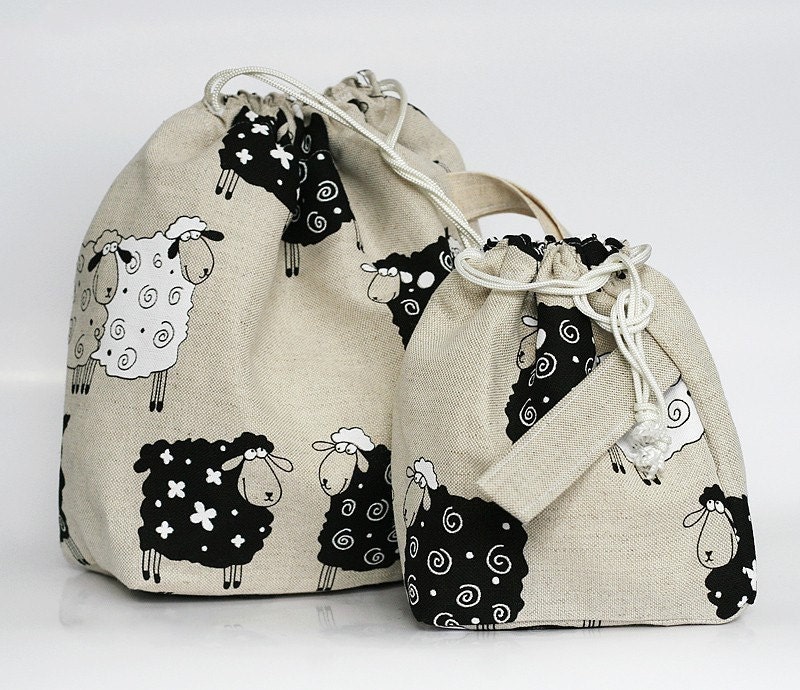Set of 2 Lucky Sheep Knitter Project Bags. Large and Mini.