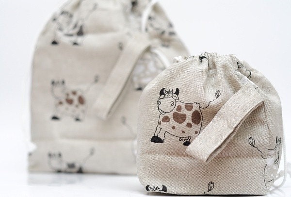 Set of 2 HAPPY COW Knitter Project Bags. LARGE and Mini.... Special KnitterBag design.