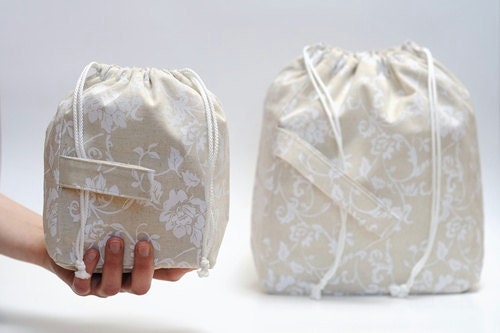 Drawstring bags. Set of 2 Knitter Project Bags. LARGE and Mini.
