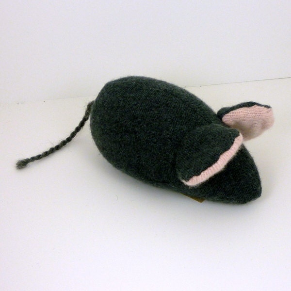 Small Gray and Pink Upcycled Felted Wool and Cashmere Mouse Plush Toy