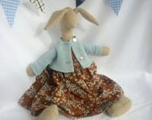 Handmade Wool Dressed Bunny Plush - One of a Kind, Upcycled