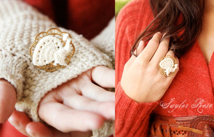Peacock Ring, Adjustable, Handmade