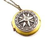 VIntage Compas Locket, Find Me, Brass and Silver, Spring Fashion, Mothers Day