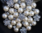 Rhinestone Pearl Brooch Pin - Rhinestone Pearl Silver tone Crystal Brooch - Perfect For Bridal Bouquets - Bridal Sash-MissLily