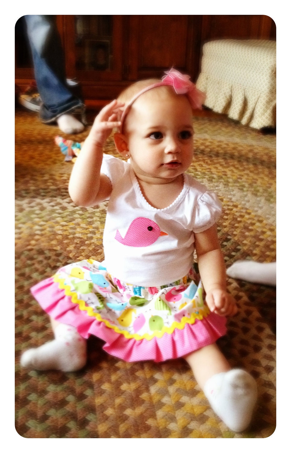 Girl's Spring Bird Skirt- Size 12 months- LAST ONE