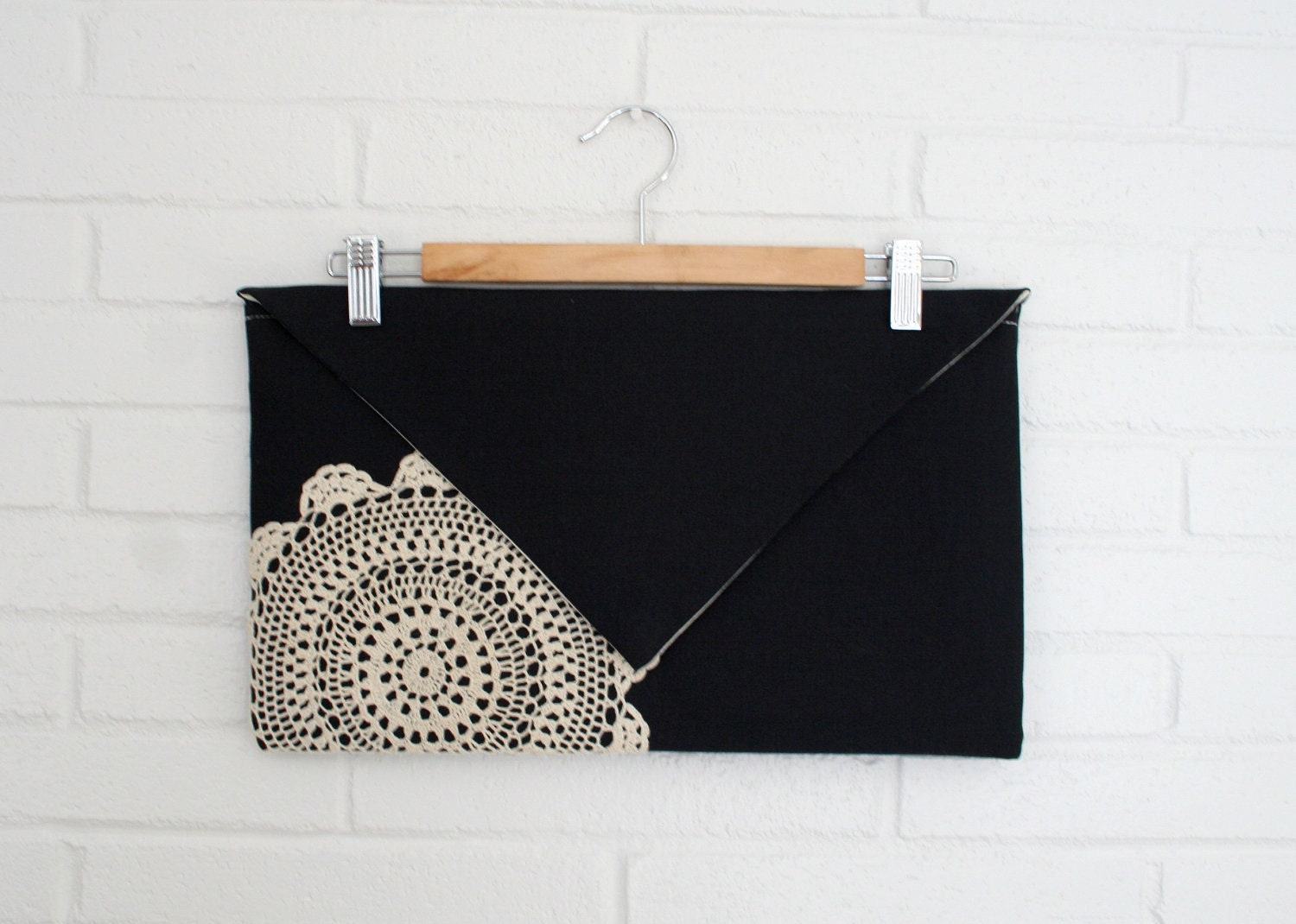 Doily Clutch purse. Envelope style, in Black.