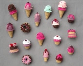 Amigurumi sweets - Crochet brooches - Ice Cream, Cupcake, Donnut, Cake - Choose one - Made to order