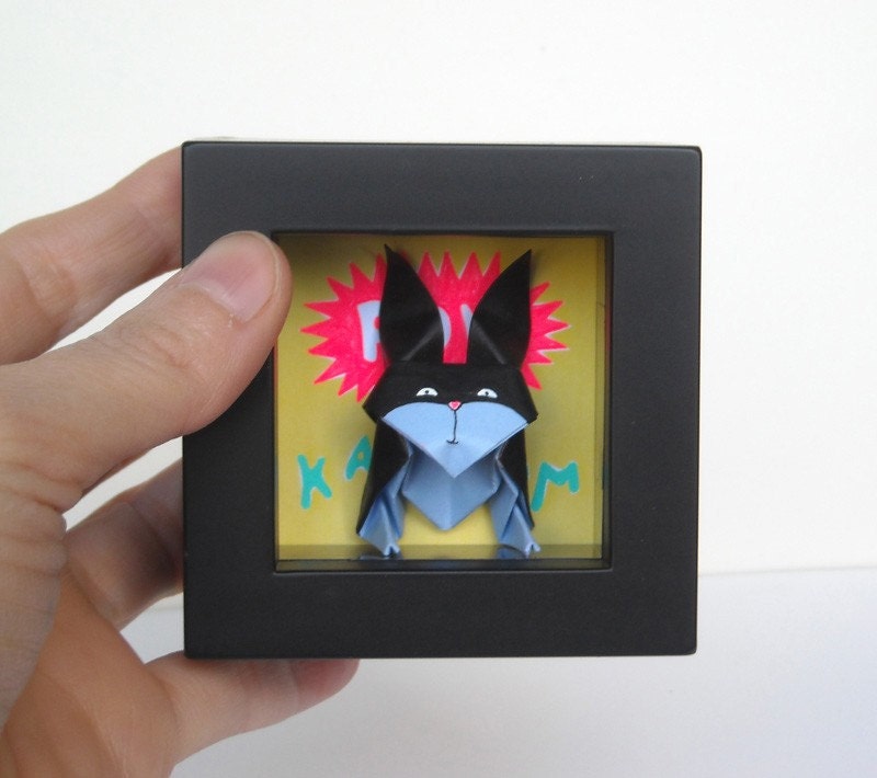 Origami Bunny Batman or Batbun - Desk Accessory - Paper Rabbit