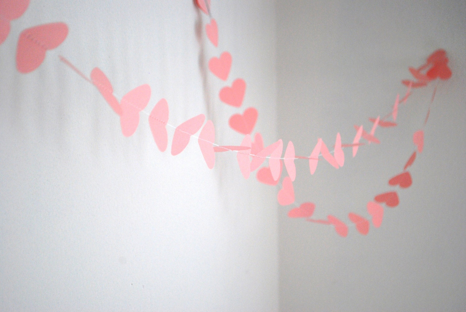 Pink Paper Hearts Garland - 10 feet long, reusable and eco friendly