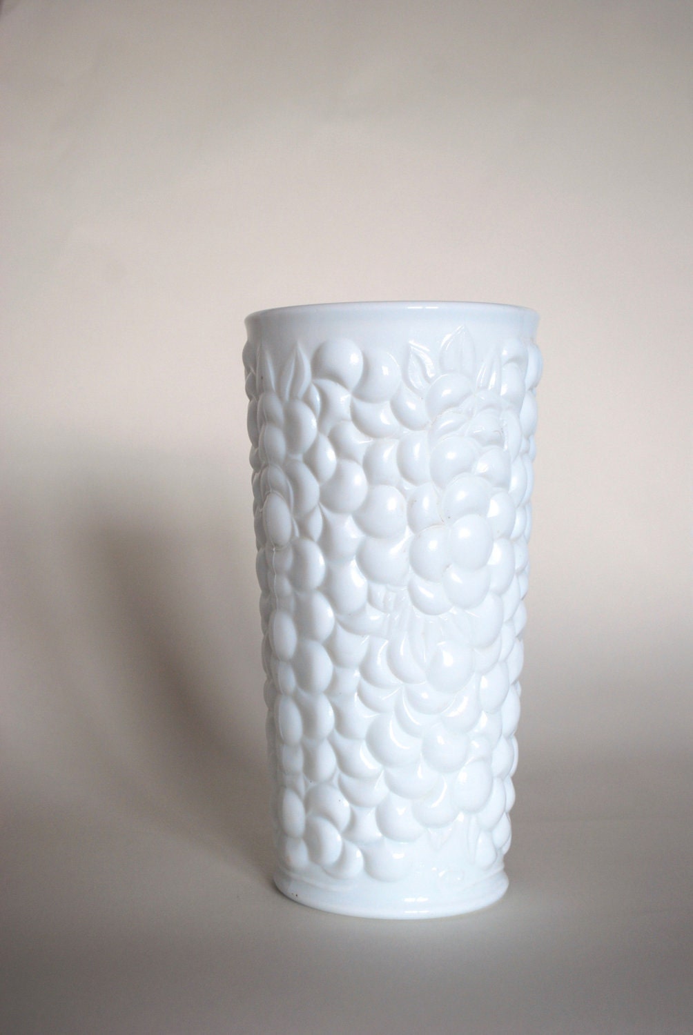 Vintage Milk Glass Vase, pressed floral relief