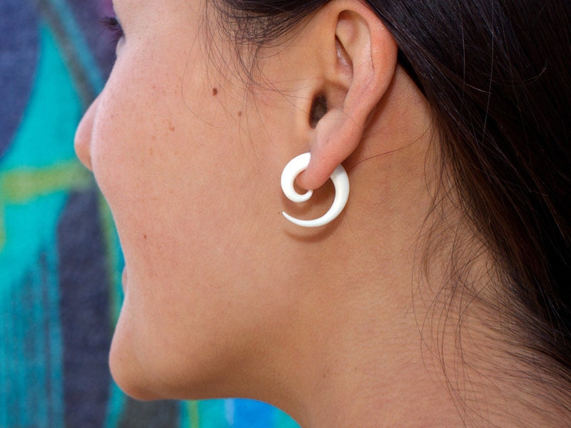 Fake Gauges - Small Spirals - Organic Bone Earrings