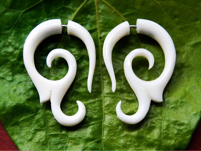 FAKE GAUGES - Graceful Curls - Organic Bone Earrings
