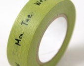 Abbreviated DAYS OF the WEEK on retro Lime Green Washi Paper Masking Tape-16.5 Yards