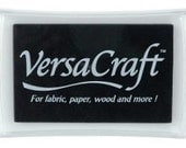 Black Tsukineko brand VERSACRAFT Pigment Ink Pad fabric, paper, wood, leather, unglazed ceramic, paper mache and shrink plastic