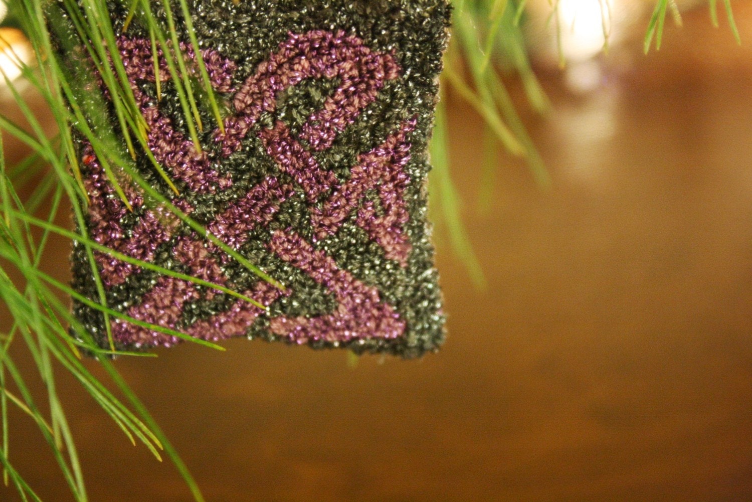 Christmas Ornament Punch Needle Embroidery Purple and Pewter Celtic Knot Stuffed with Maine Balsam Fir by erinf115 on Etsy