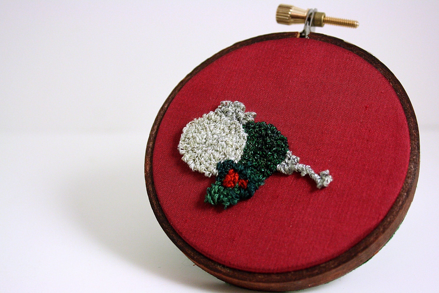 Holiday Christmas Ornaments Home Decor Holly Cranberry Green White Silver Punchneedle Christmas Home Decor Under 25 Ready to Ship
