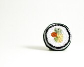 Veggie Roll Faux Sushi Pin. Orange, Green, Yellow, White. Punchneedle Embroidery Food Art.  Eco Friendly. Quirky Fun Foodie Gift