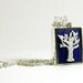 White Winter Tree Silhouette on Cobalt Blue. Sapphire Blue. Silver Necklace Rectangular. Punchneedle Embroidery Silk. Woodland, Nature.