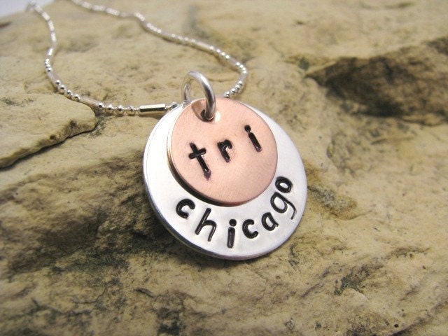 Triathlon City Charm - Hand Stamped