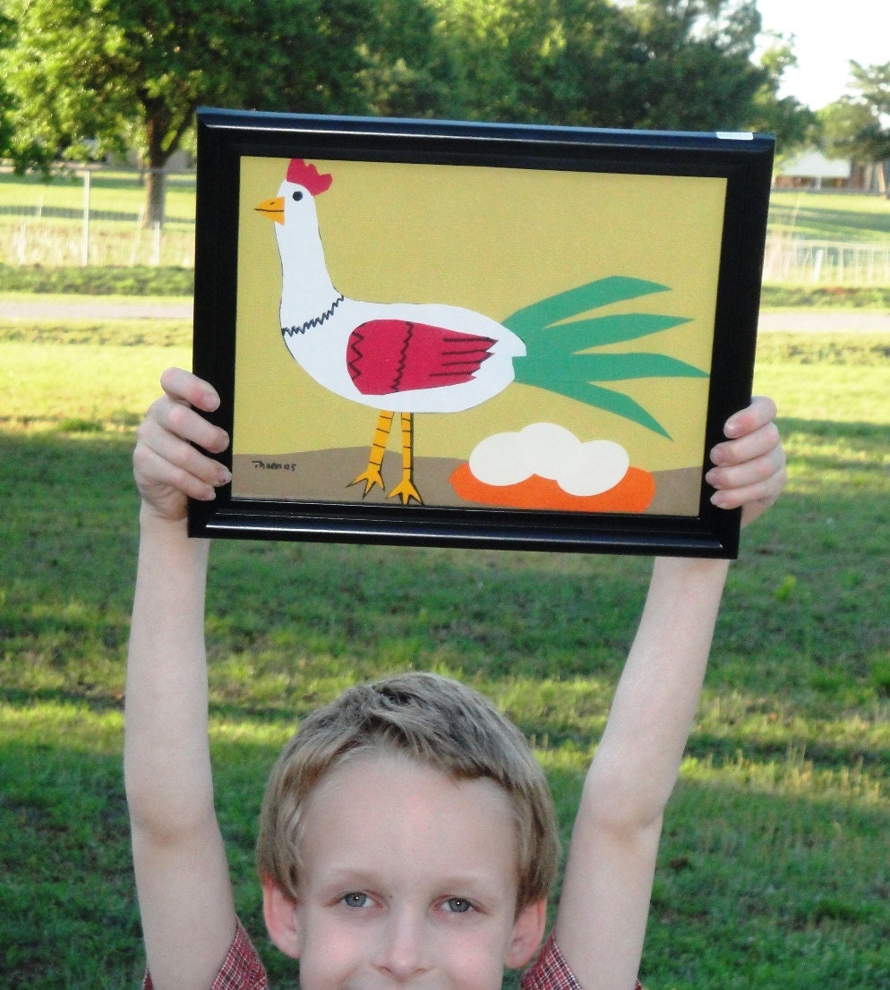 Chicken Original Art By Thomas Buchanan Child Youth Artist Collage Artwork- Thomas B Art Il_170x135