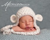 Bear hat with earflaps and optional ribbon clip or flower