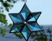 3D Turquoise Beveled Stained Glass Star Suncatcher Ornament
