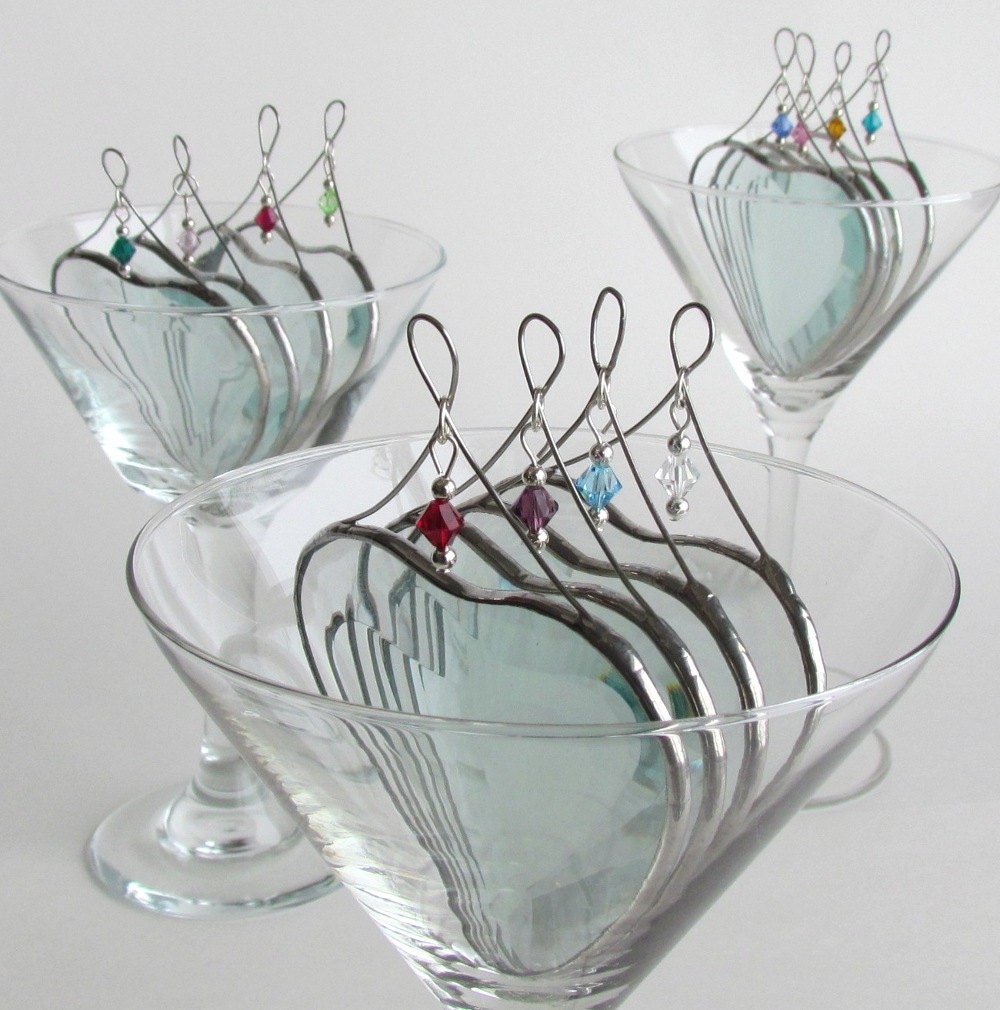 Three Custom Clear Beveled Glass Heart Suncatchers Accented with Choice of Crystal Birthstone Beads