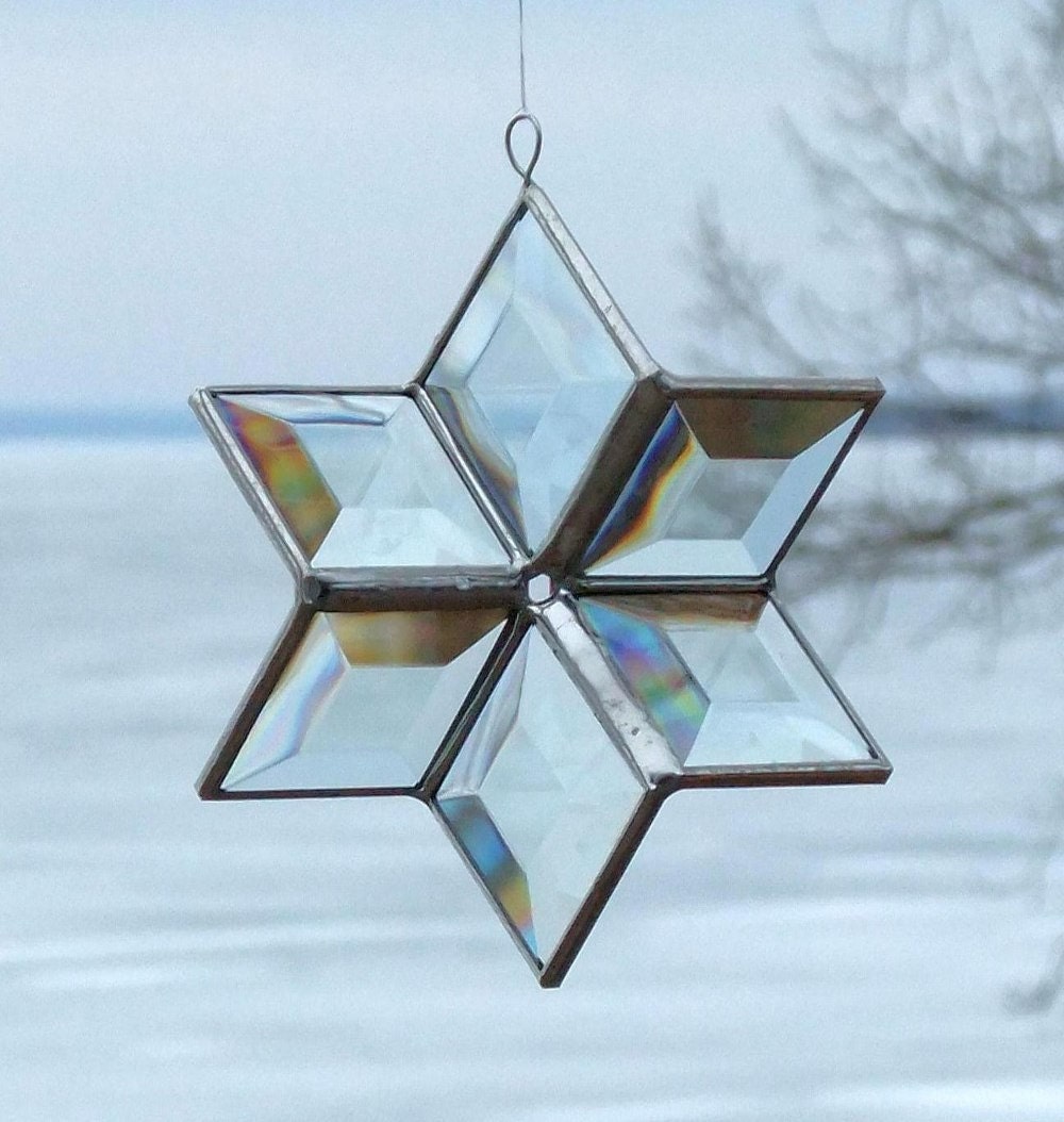 Clear Beveled Stained Glass Star 3D Suncatcher Ornament
