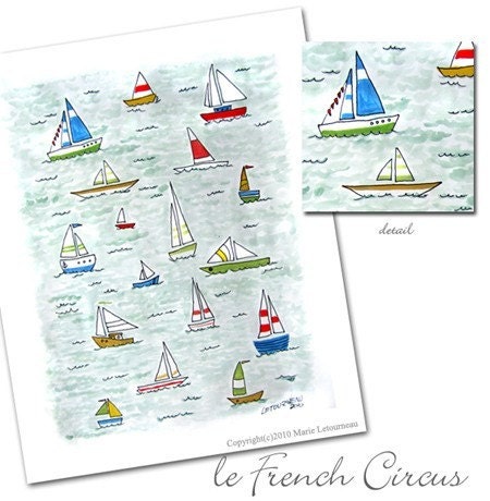 PRINT - French Harbor Sailboats