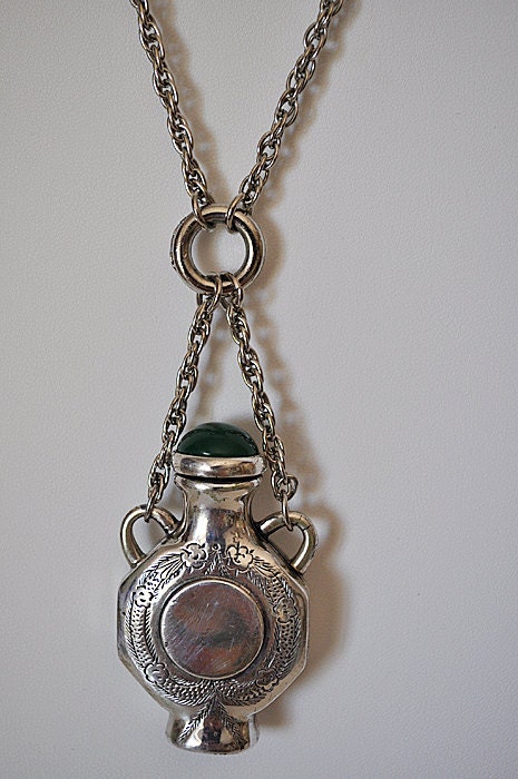 Vintage Engraved Silver Bottle Necklace