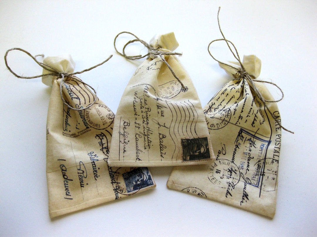 3 French postcard sachets