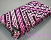 Small 12ss V Vee Design in Pinks & Black Crystal Diamond Rhinestone BLING Back Case for iPhone 4 4G 4S handmade with 100% Swarovski Elements