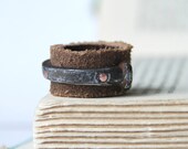 Men's Ring Leather And Antique Barn Nail Band Handmade Steampunk - steampunkfunk