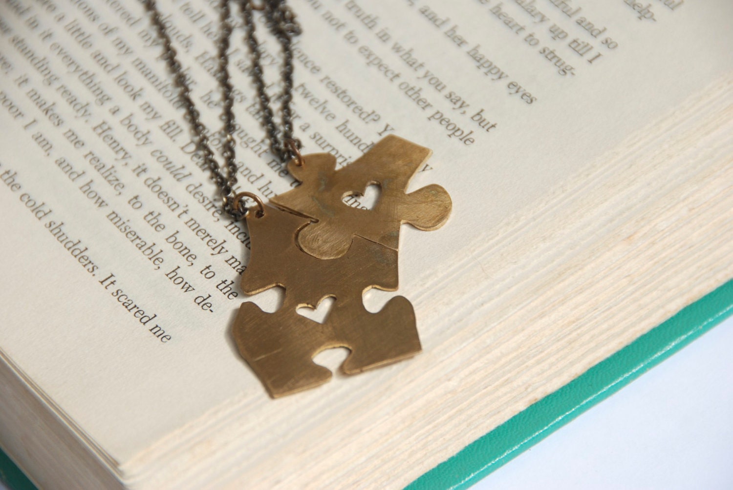 Puzzle Piece Necklace With Heart Cut Out Brass Set of Two Best Friends Gift Idea Made To  Order