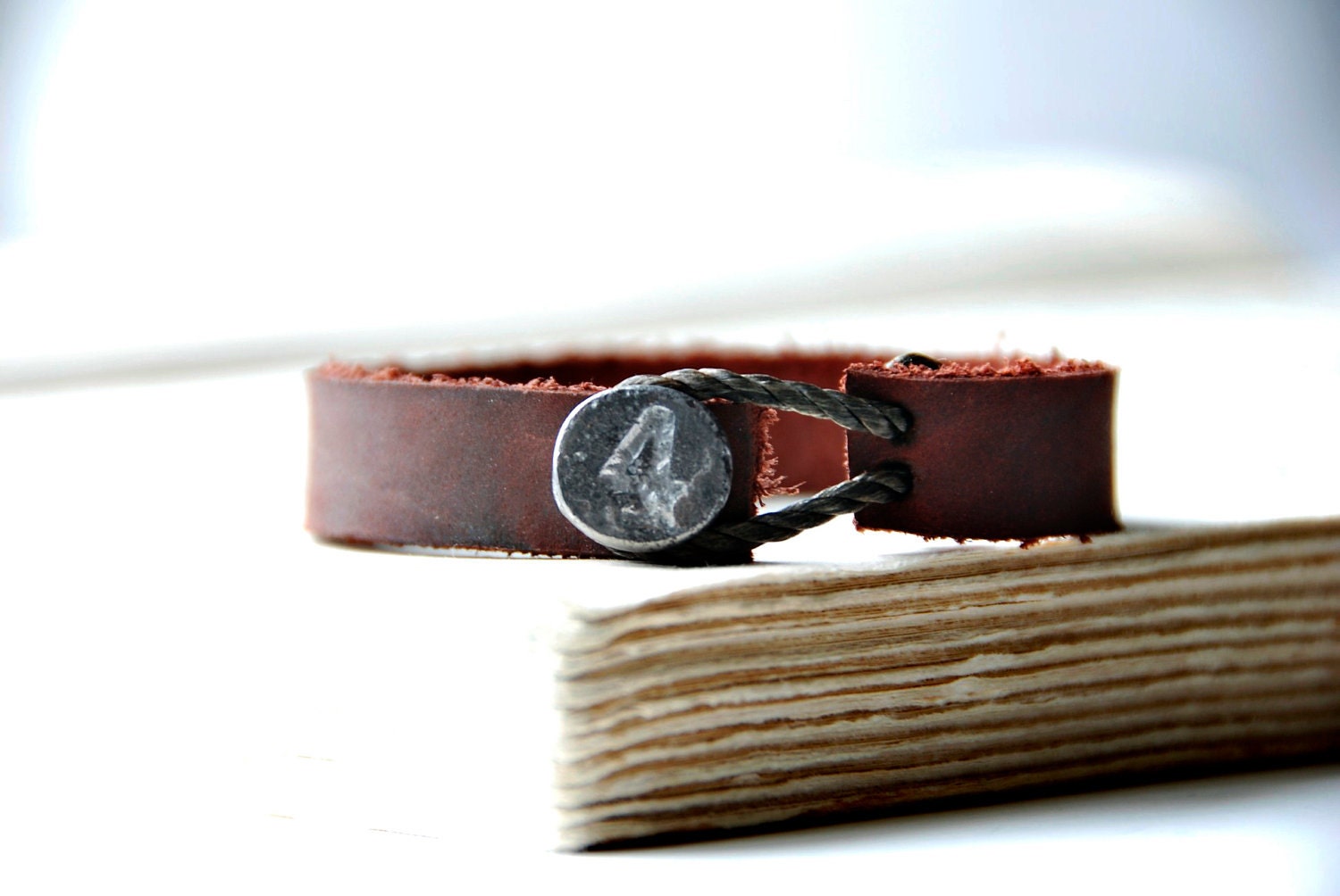 Adventure Bracelet Leather And Copper Risk The Ocean Cuff With Antique Date Nail Made To Order